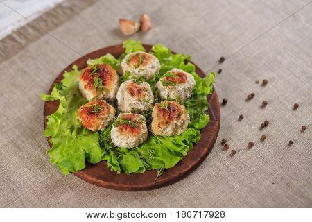 Chicken Cutlets With Greens On A Gray Background