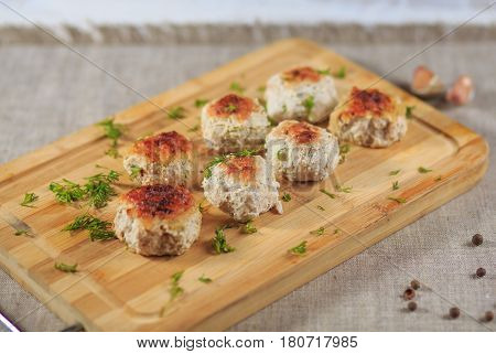 Chicken Cutlets With Greens On A Gray Background