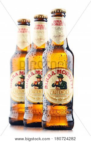 POZNAN POLAND - MAR 31 2017: Birra Moretti Italian brewing company founded in Udine in 1859 by Luigi Moretti now owned by Heineken International