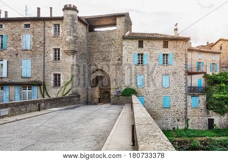 the fifteenth century Porte des Recollets the access to the town Largentiere in the provence Ardeche in France