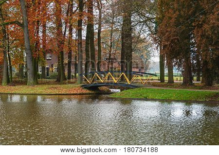 Farms overlooking the moat of the castle Cannenburgh in Vaassen in the Dutch province of Gelderland.