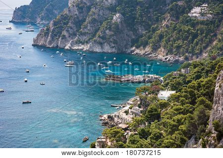 View of Marina Piccola on southern coast of Capri Island Campania Italy