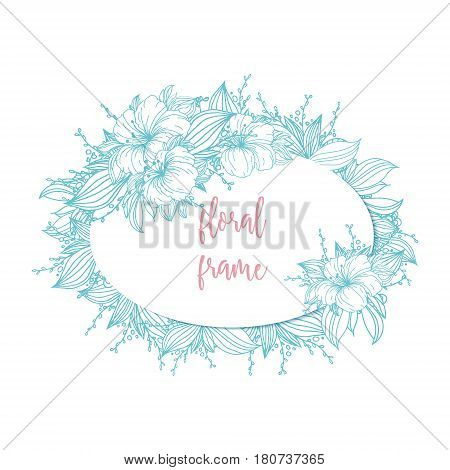 Vector hand drawn flower frame. Elegant floral background.