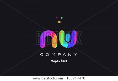 Nw N W  Colored Rainbow Creative Colors Alphabet Letter Logo Icon