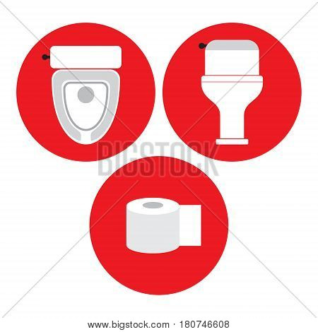 Toilet, toilet paper, toilet pan in red circle, icon, vector illustration