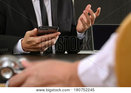 Medical Co Working Conceptdoctor Working With Smart Phone And Digital Tablet And Laptop Computer To 