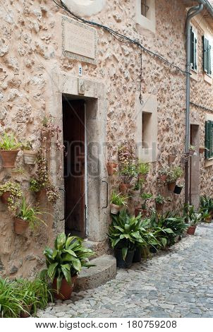 VALLDEMOSSA, SPAIN - MARCH, 2017: Birthplace of Santa Catalina Tomas in Valldemossa on Mallorca island.
