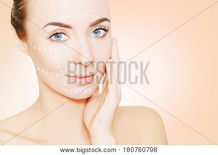 renovating skin concpet. woman face portrait with lifting marks