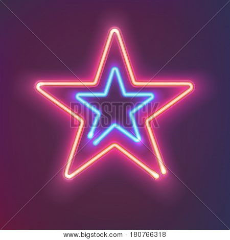 Two shining neon stars with warm and cold light. Mysterious bright sign board for your design. Vector illustration.