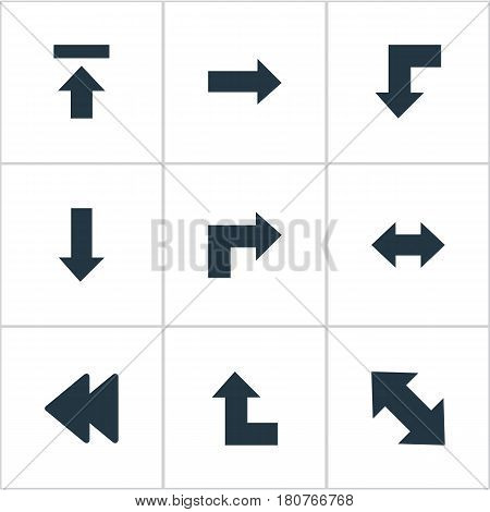 Vector Illustration Set Of Simple Arrows Icons. Elements Rearward, Right Direction, Reverse And Other Synonyms Upload, Pointing And Transfer.