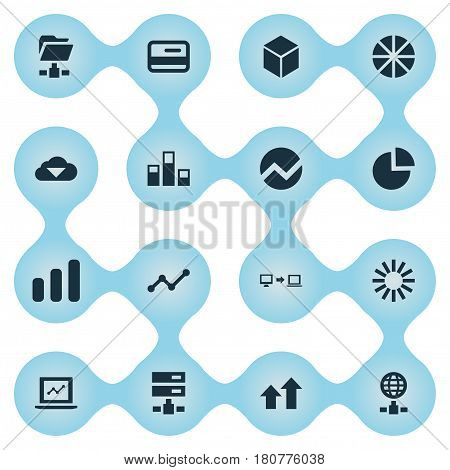 Vector Illustration Set Of Simple Information Icons. Elements Digital Documnet, Internet Server, Spreading Chart And Other Synonyms Credit, Hexagon And Online.