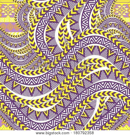 Abstract waves background. Tribal seamless pattern ornaments, tringle and geometric shapes. Ethnic motives. Vector illustration.