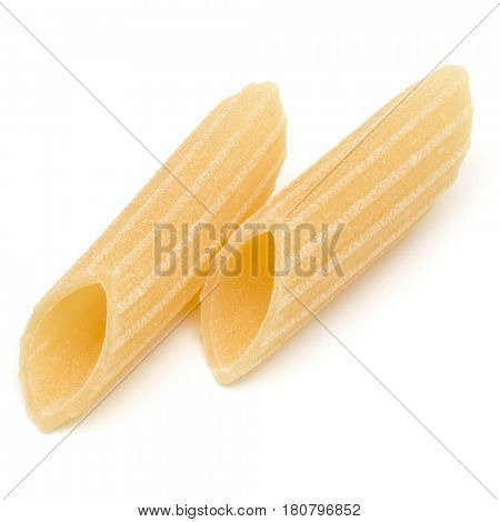 Italian pasta isolated on white background. Pennoni. Penne rigate.