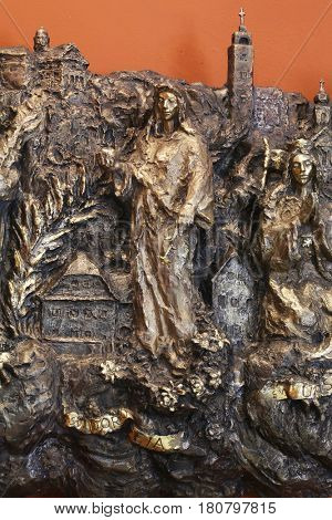 ZAGREB, CROATIA - MARCH 31: Saint Dorothea, bas relief in Chapel of Saint Dismas in Zagreb, Croatia on March 31, 2015