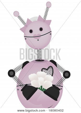 Robot rosa pallido sposa tiene Bouquet
