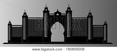 Famous Dubai resort hotel line art illustration - Atlantis The Palm