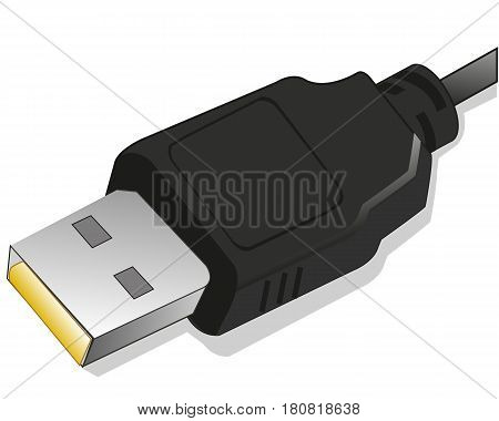 Connector and cable usb on white background is insulated