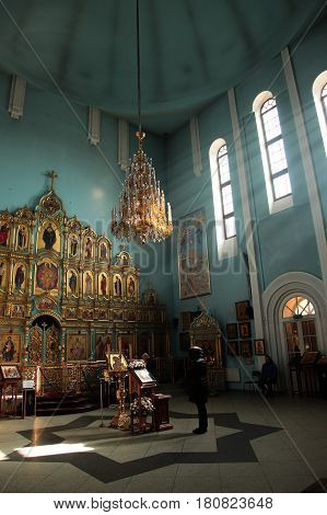 Russia. Leningrad region. City Sestroretsk-09.04.2017: The temple was erected in honor of the underwater sailors. People pray to God in the temple
