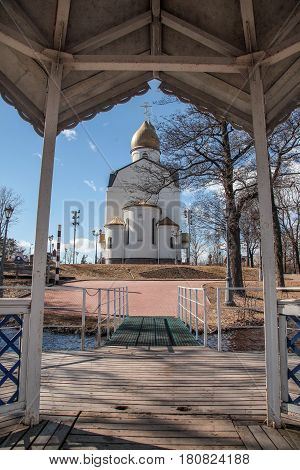 Russia.Leningrad region. The city of Sestroretsk.-09.04.2017: The temple was erected in honor of the submarine sailors