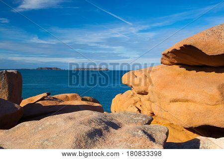 Pink Granite Coast in Brittany near Ploumanach France