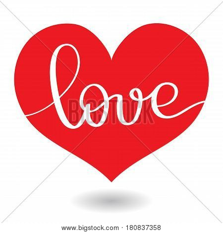 Love word in red heart. Vector calligraphy and lettering EPS10.
