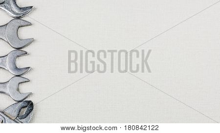 Group of wrenches heads. Wrenches in several different sizes on white background. Left oientation