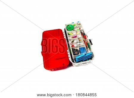 fishing tackle box isolated on a white background