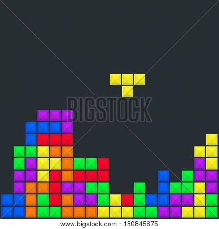Old video game background template. Brick game pieces layout. Vector illustration.