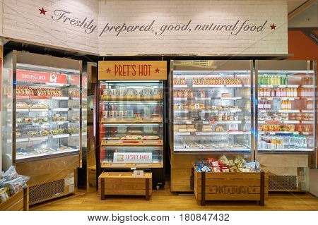 HONG KONG - CIRCA NOVEMBER, 2016: Pret a Manger at the Elements shopping mall in Hong Kong. Pret a Manger is a sandwich shop chain based in the United Kingdom.
