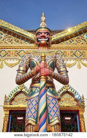 Statue Standing Outside Wat Chayamangkalaram Located In Penang