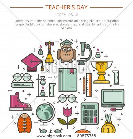 Illustration Happy Teachers Day. The concept of education. Vector in a linear style.