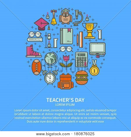 Illustration Happy Teachers Day. The concept of education. Vector in a linear style.
