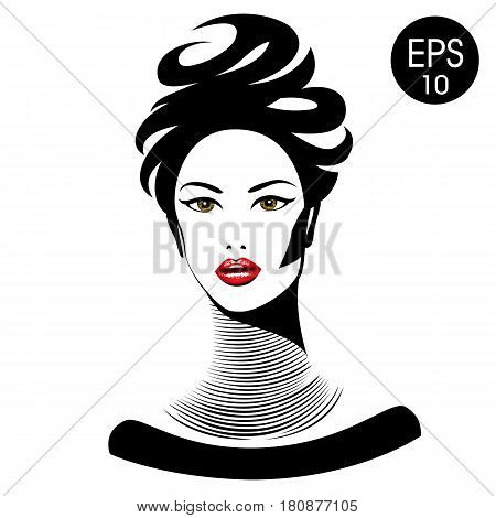 Vector Woman with red lips and long neck for your design