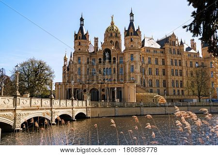 Schwerin Palace or Schwerin Castle palatial schloss on an island in the lake romantic historicism architecture Mecklenburg-Vorpommern northern Germany Europe