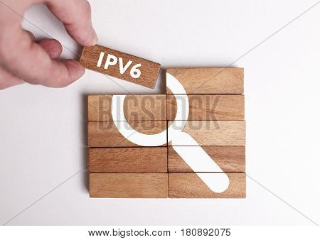 Business, Technology, Internet And Network Concept. Young Businessman Shows The Word: Ipv6