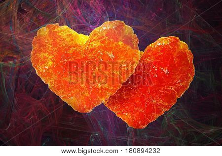 Two beautiful lovers red hearts. Abstract pattern.