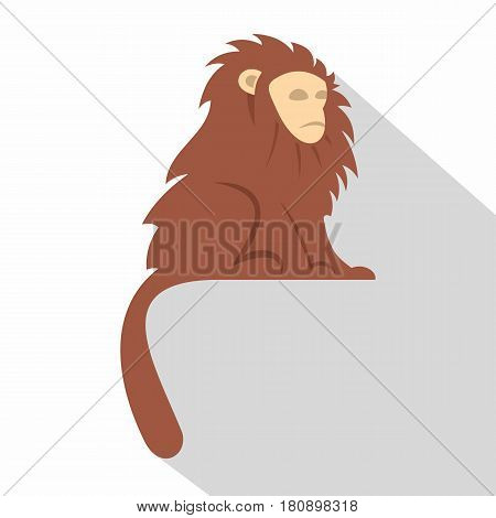 Monkey with long brown hair icon. Flat illustration of monkey with long brown hair i vector icon for web