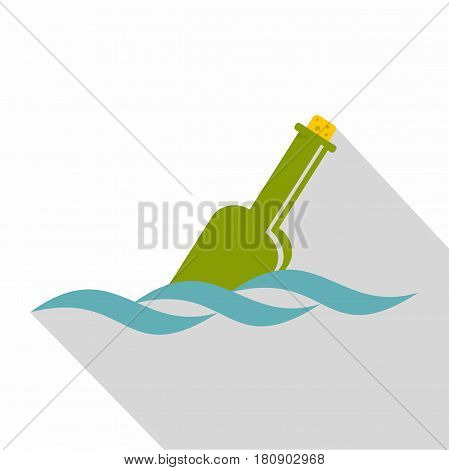 Glass green bottle in a water icon. Flat illustration of glass green bottle in a water vector icon for web