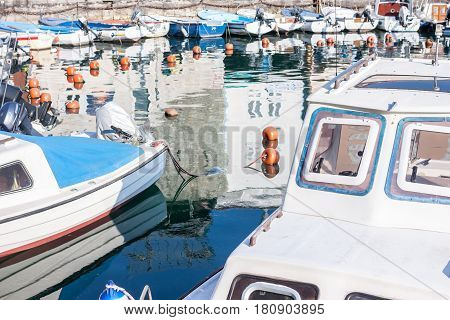sea port with white boats can be used as background
