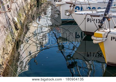 sea port with white boats can be used as background