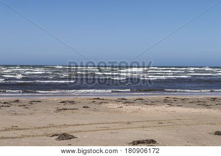 The sea at Laholmsbukten in Halland. Today, with some white geese, waves.