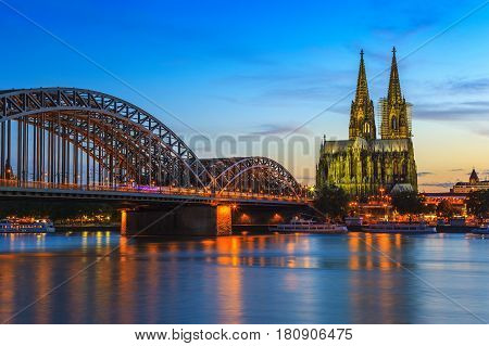 Cologne city skyline at night Cologne Germany