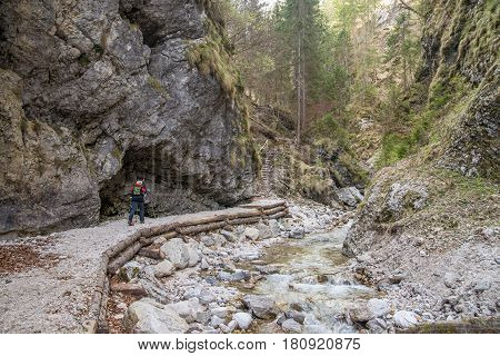 Scenic high alpine pasture Velika Planina and traditional wooden shepherd cottages during spring time