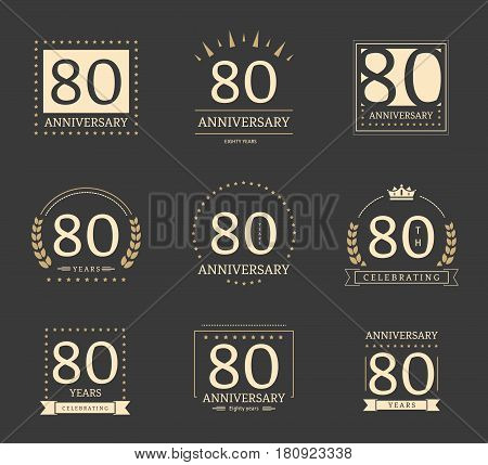 80th anniversary logotypes and badges collection. Vector illustration.