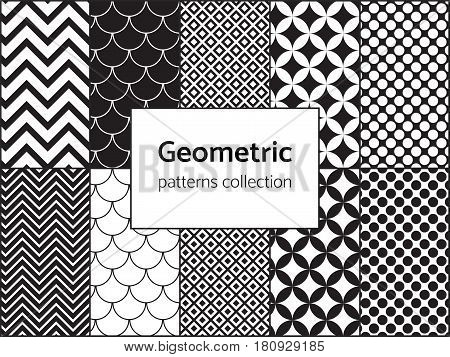 Seamless pattern textures with zigzag, check, star, dots elements