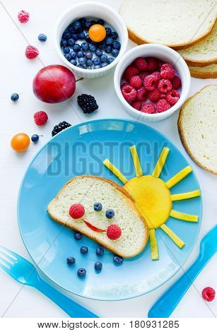 Fruit dessert for children in funny form breakfast fun idea for kids