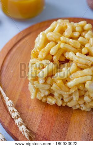 Sweet Asian Cake Chak-chak With Honey On Wooden Board.