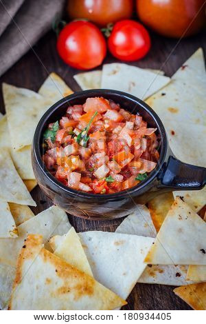 Hot Mexican Salsa - Spicy Dip With Nachos - Chips From Corn