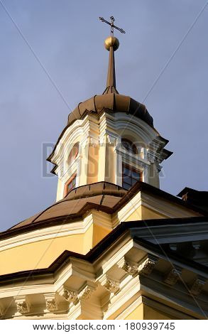 Dome of Church of the Holy Apostles Peter and Paul in Znamenka near St.Petersburg Russia.