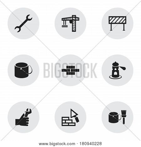 Set Of 9 Editable Building Icons. Includes Symbols Such As Stone, Seamark, Facing And More. Can Be Used For Web, Mobile, UI And Infographic Design.